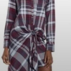 Socialite Plaid Tie Waist Shirtdress